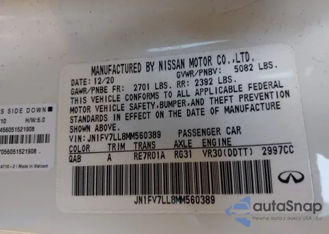 2021 Infiniti Q60 Red Sport 400 Awd from USA, damaged, VIN JN1FV7LL8MM560389